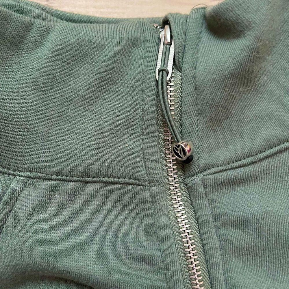 Women's Olive Half-Zip Funnel Neck Pullover Hoodie - Picture 2 of 3